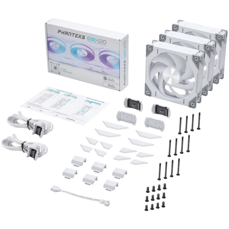 Phanteks D30-120 120mm White Addressable RGB PWM 64.3 CFM 3-Pack