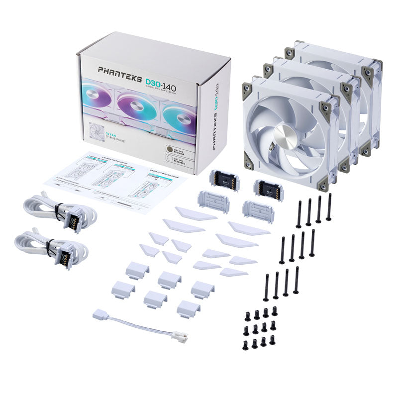 PHANTEKS D30 PWM Regular Airflow, D-RGB Lüfter, 3er Pack - 140mm, weiß