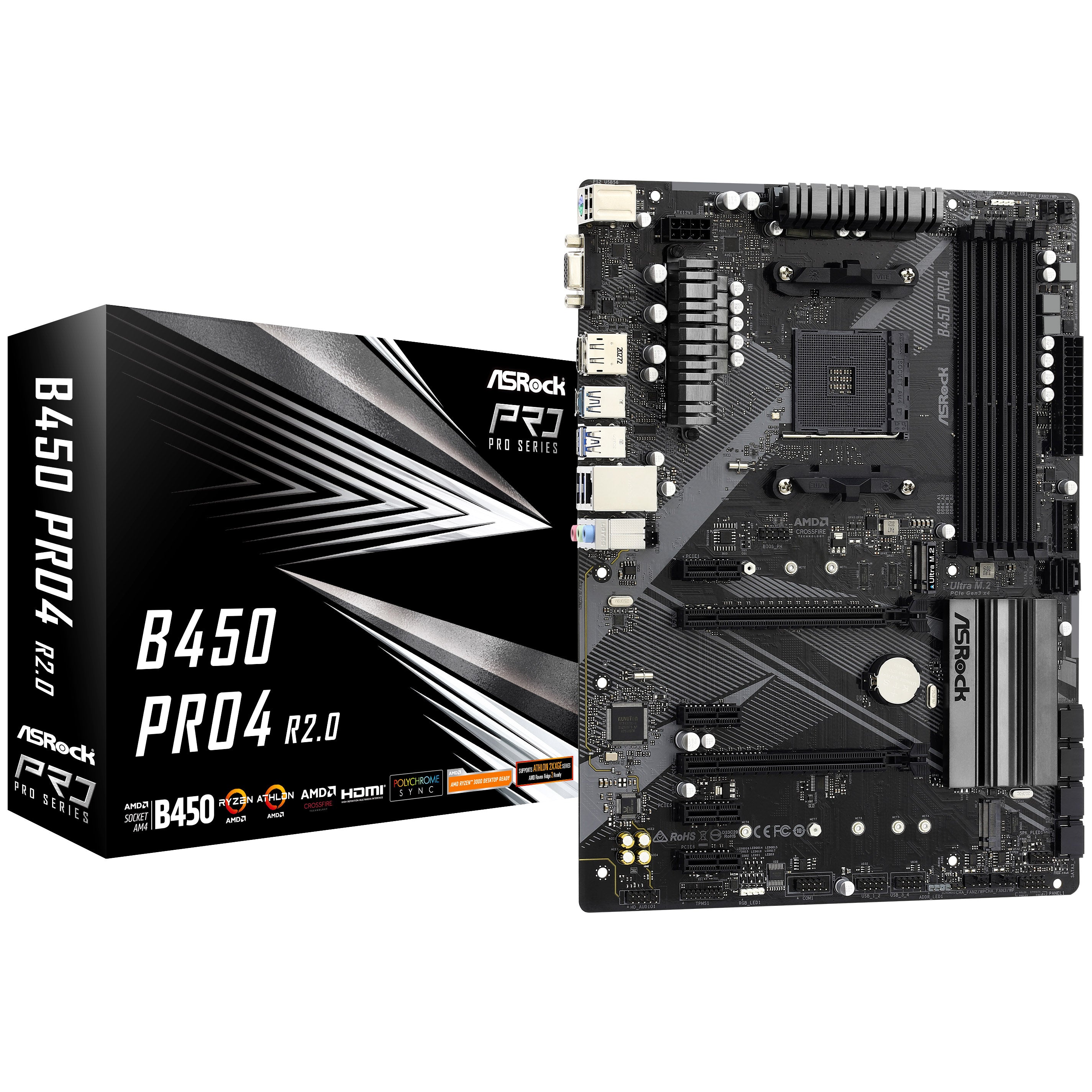 ASRock B450M PRO4 R2.0 Mainboard - B450-Chipsatz, Sockel AM4, DDR4