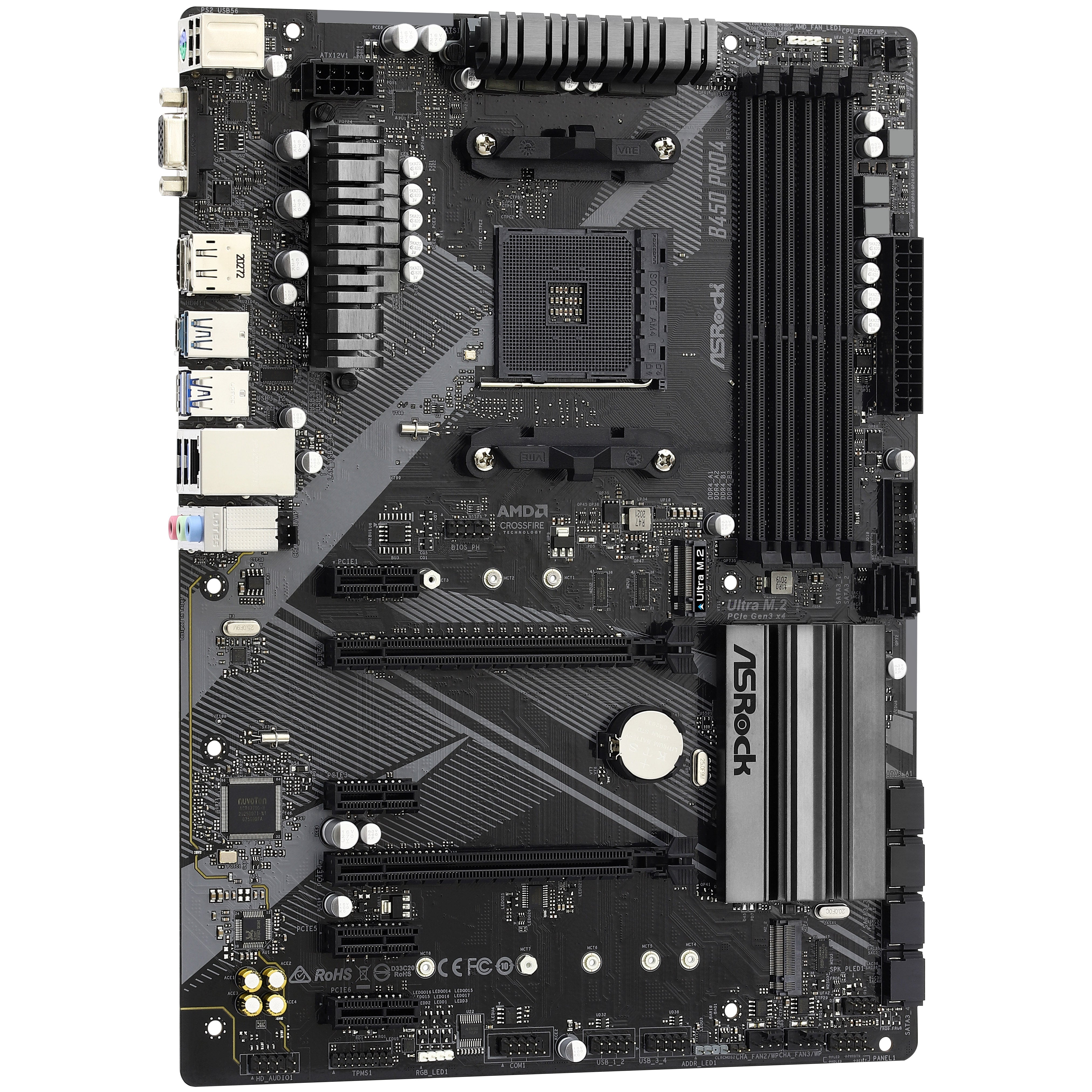 ASRock B450M PRO4 R2.0 Mainboard - B450-Chipsatz, Sockel AM4, DDR4