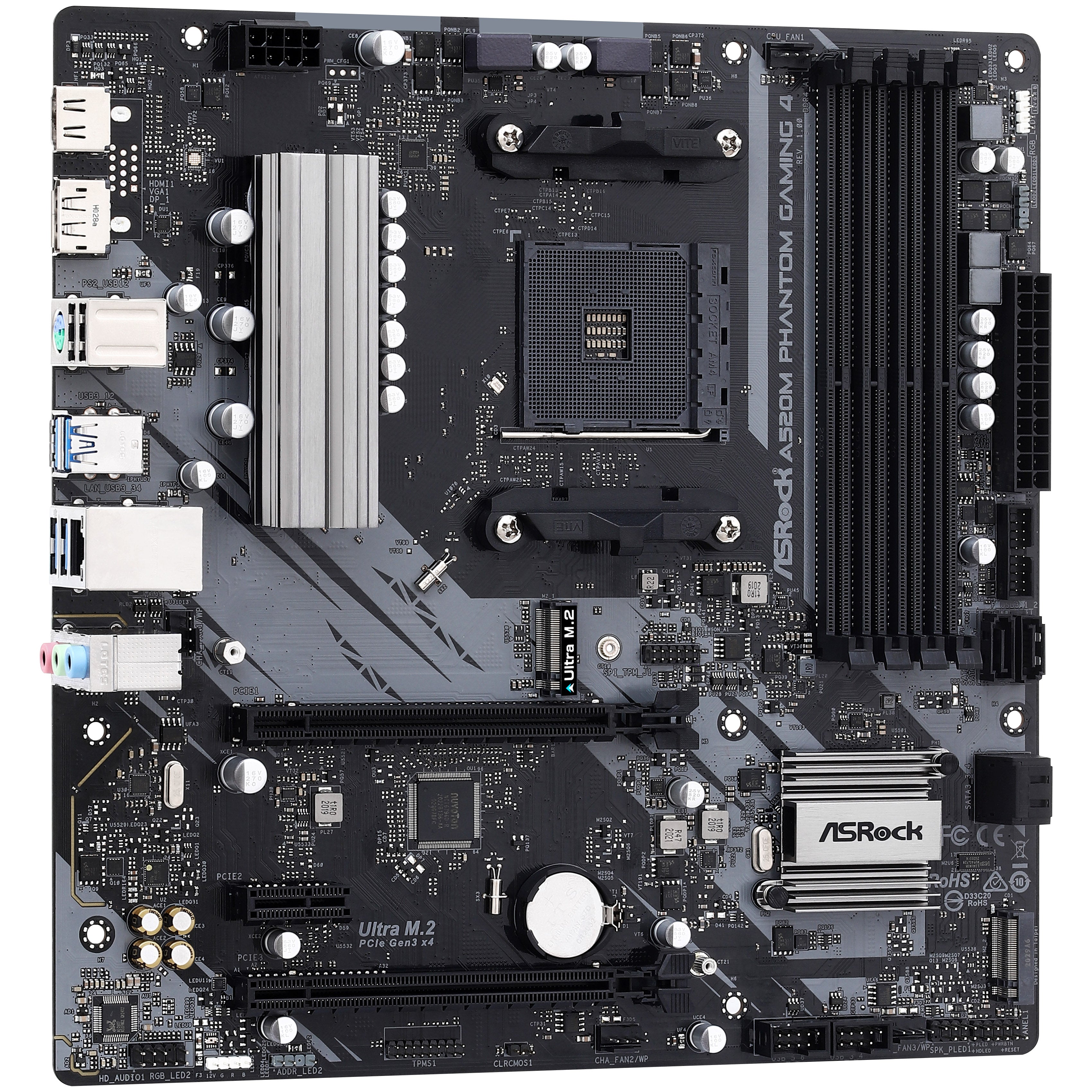ASRock A520M Phantom Gaming 4 Mainboard - A520-Chipsatz, Sockel AM4, DDR4
