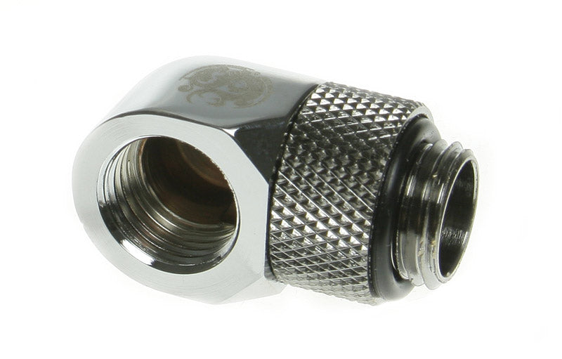 Bitspower Adapter 90 Grad G1/4 Zoll AG auf G1/4 Zoll IG - drehbar, silber glänzend