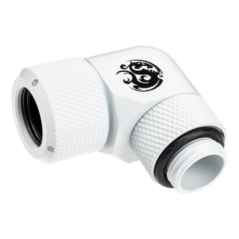 Bitspower Advanced Multi-Link Adapter Anschluss 90 Grad G1/4 Zoll AG auf 12mm AD Hardtube - drehbar, weiß
