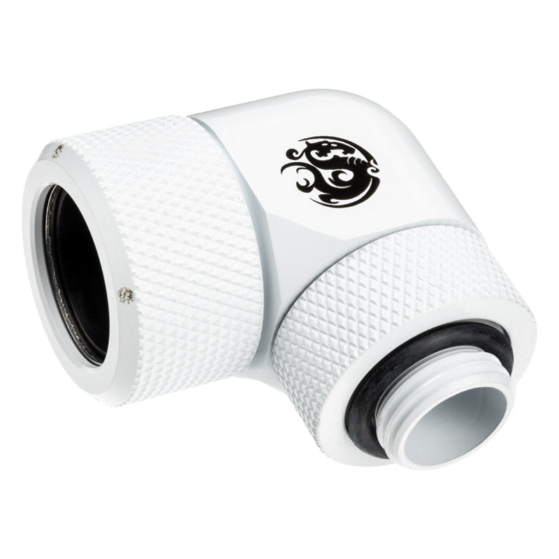 Bitspower Advanced Multi-Link Adapter Anschluss 90 Grad G1/4 Zoll AG auf 16mm AD Hardtube - drehbar, weiß