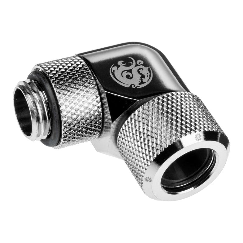 Bitspower Advanced Adapter 90 Grad G1/4 Zoll AG auf 12mm AD Hardtube - drehbar, silber