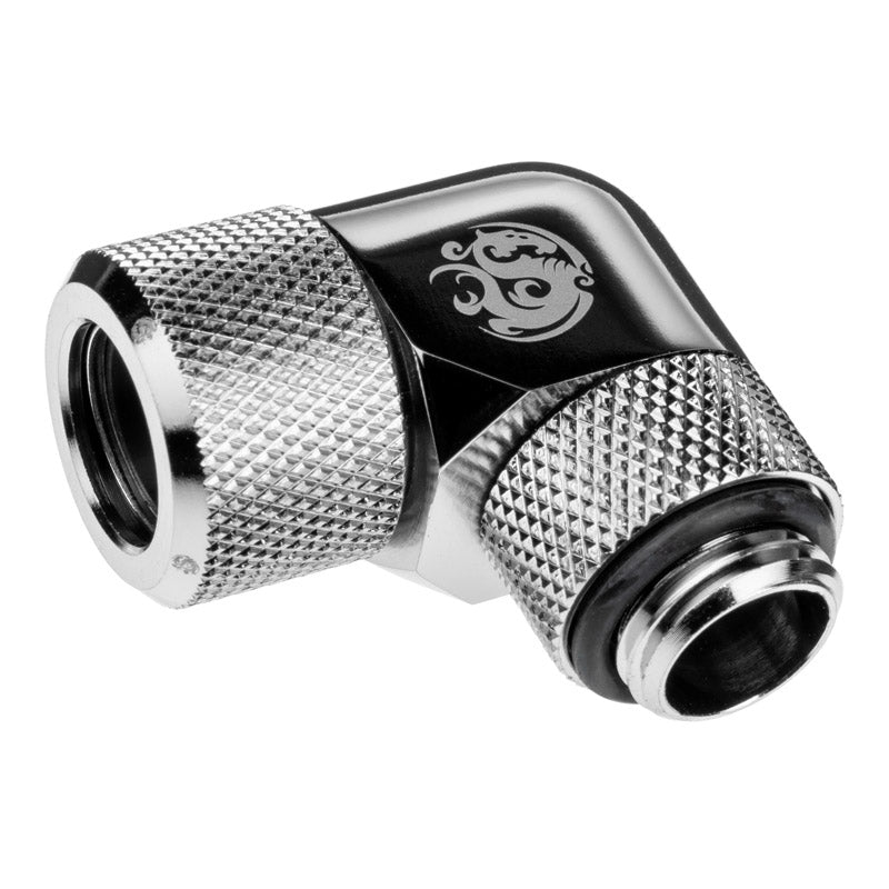 Bitspower Advanced Adapter 90 Grad G1/4 Zoll AG auf 12mm AD Hardtube - drehbar, silber