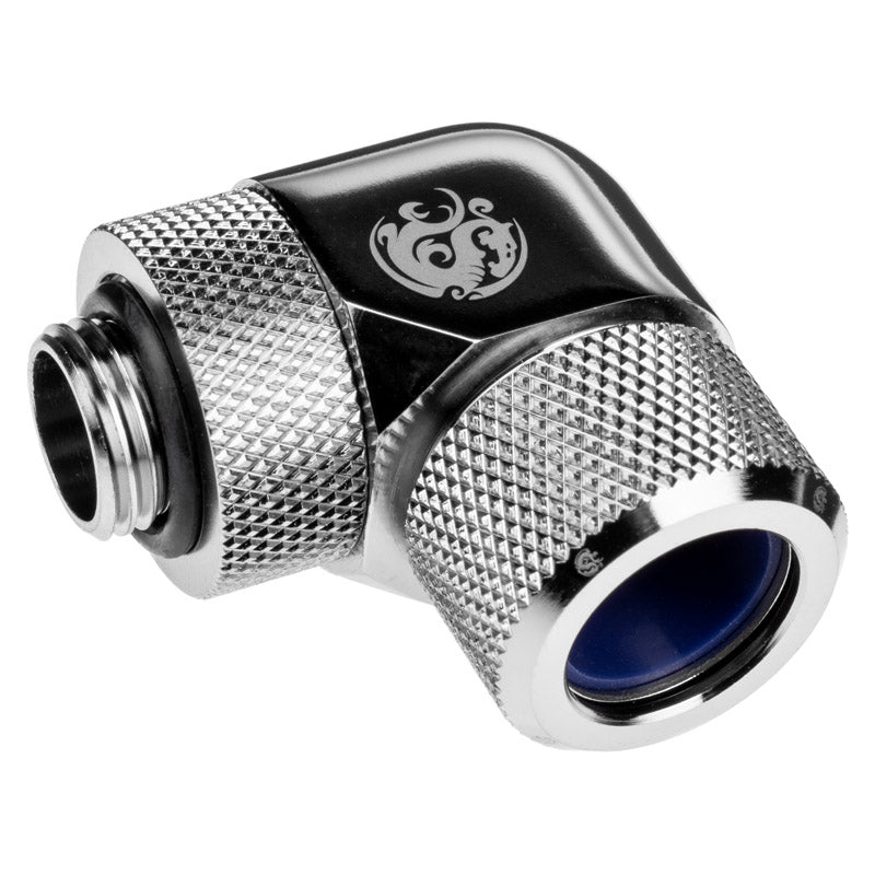 Bitspower Advanced Adapter 90 Grad G1/4 Zoll AG auf 14mm AD Hardtube - drehbar, silber
