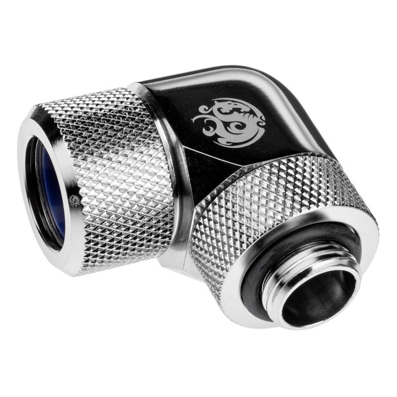 Bitspower Advanced Adapter 90 Grad G1/4 Zoll AG auf 14mm AD Hardtube - drehbar, silber