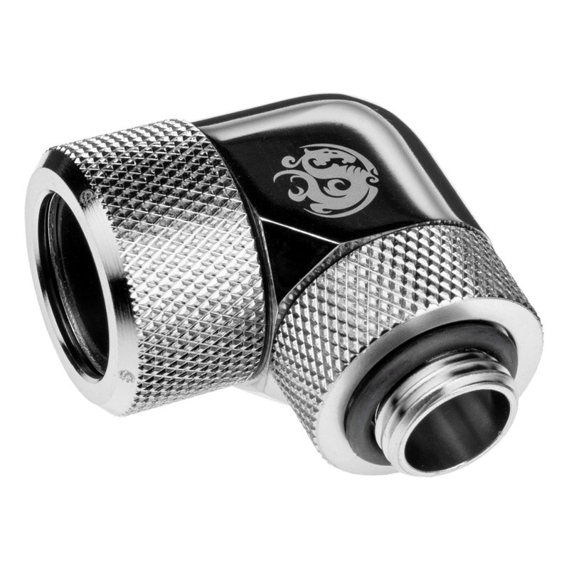 Bitspower Advanced Adapter 90 Grad G1/4 Zoll AG auf 16mm AD Hardtube - drehbar, silber