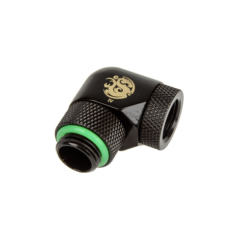 Bitspower Adapter 90 Grad G1/4 Zoll AG auf G1/4 Zoll IG - beidseitig drehbar, schwarz matt