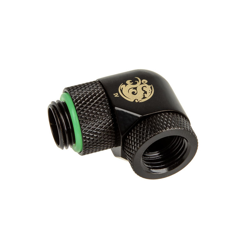 Bitspower Adapter 90 Grad G1/4 Zoll AG auf G1/4 Zoll IG - beidseitig drehbar, schwarz matt