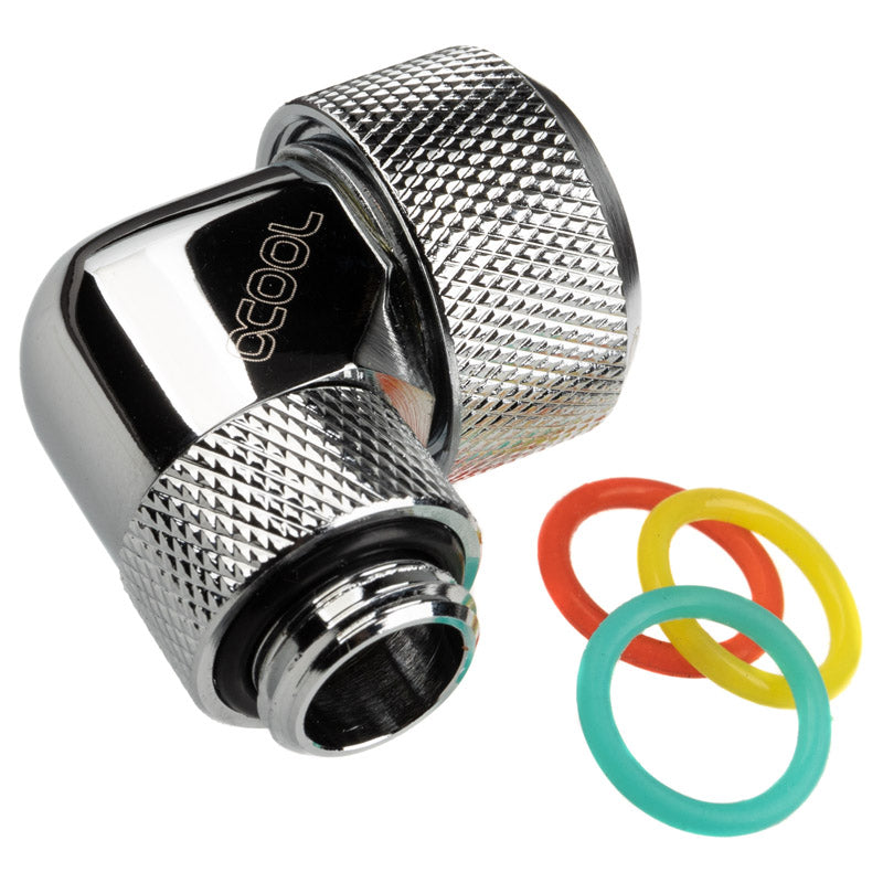 Alphacool Eiszapfen Anschluss 90 Grad G1/4 Zoll AG auf 16mm AD Hardtube - drehbar, silber glänzend