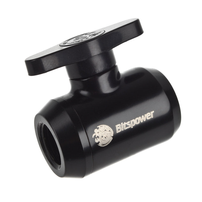 Bitspower Absperrhahn 2x IG 1/4 Zoll, schwarzer Griff - matt black