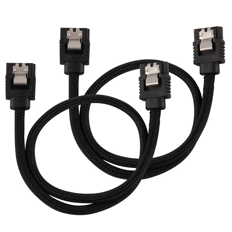 Corsair Premium Sleeved SATA-Kabel, schwarz 30cm - 2er Pack