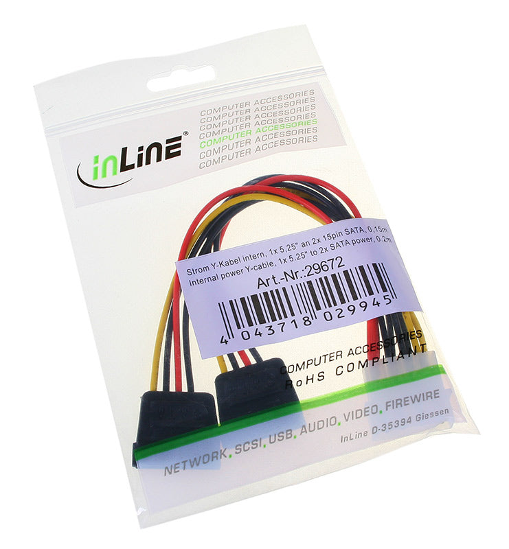 InLine 4-Pol Molex Strom Y-Kabel an 2x SATA-Strom - 0,15m