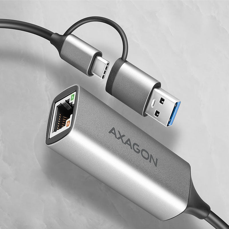AXAGON ADE-TXCA Gigabit Ethernet  Adapter, USB-C + USB-A - titangrau