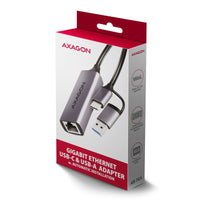 AXAGON ADE-TXCA Gigabit Ethernet  Adapter, USB-C + USB-A - titangrau