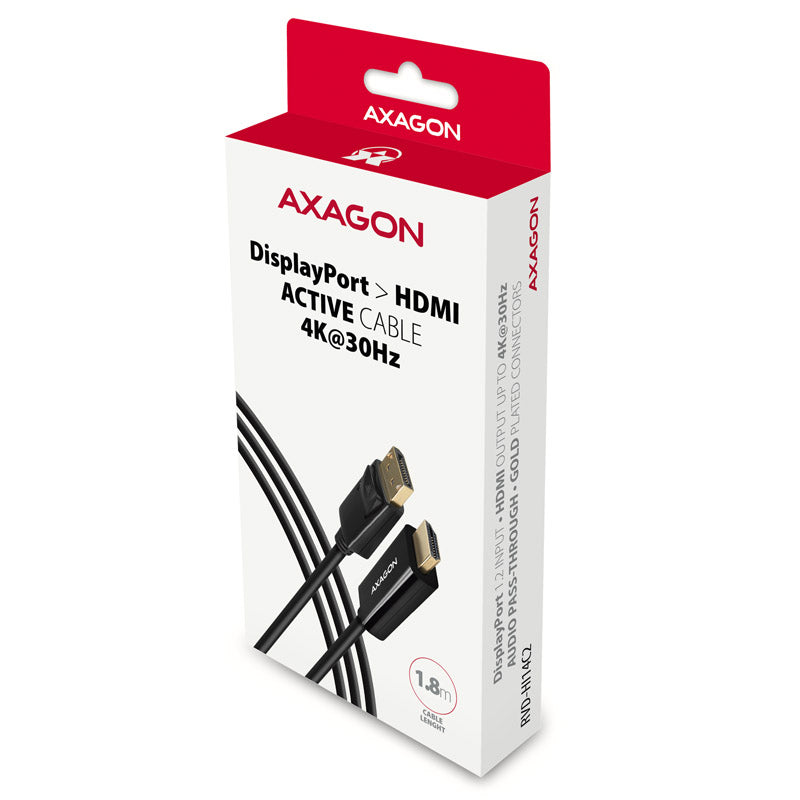 AXAGON RVD-HI14C2 DisplayPort zu HDMI Adapterkabel, 4K/30 Hz, 180 cm lang - schwarz