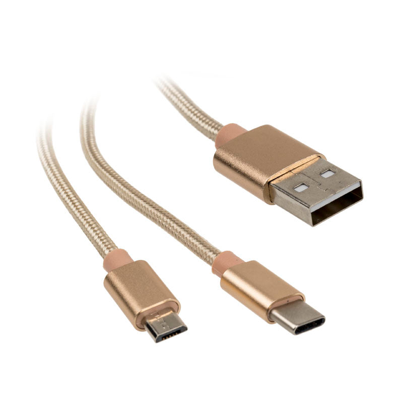 Akasa 2 in 1 USB 2.0 Kabel Typ A zu Micro-B und Typ C - 1m, gold