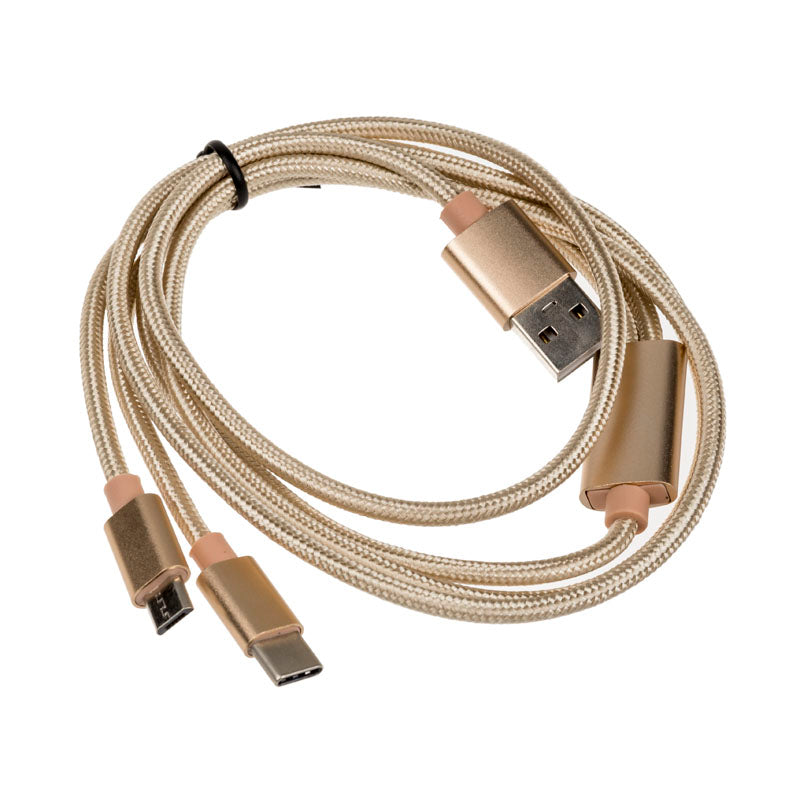 Akasa 2 in 1 USB 2.0 Kabel Typ A zu Micro-B und Typ C - 1m, gold