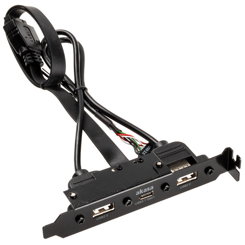 Akasa Internes USB 3.0/2.0 auf externes USB-C und 2x USB 2.0 Typ-A Adapterkabel - 40cm, schwarz