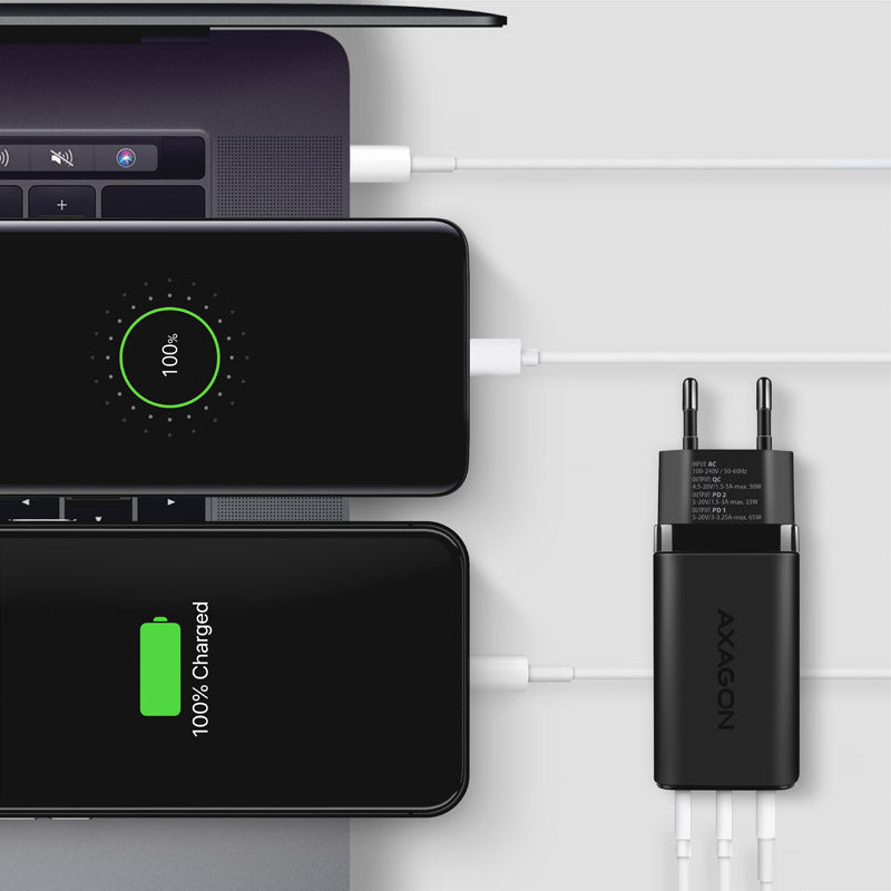 AXAGON ACU-DPQ65 Ladegerät, 2x USB-C, 1x USB-A, PD3.0/QC4+/PPS, 65W - schwarz