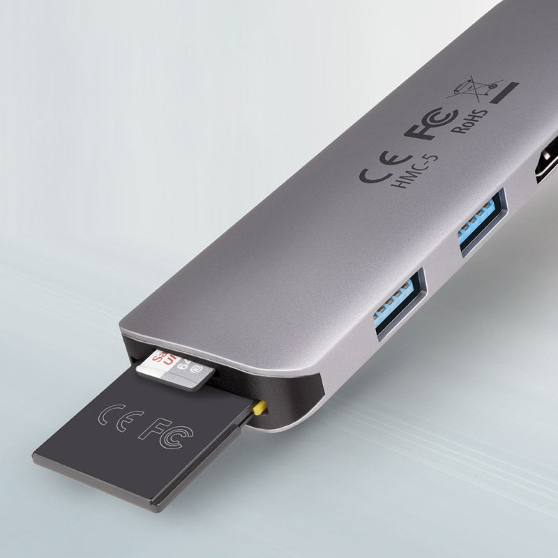 AXAGON HMC-5 USB-C-Hub, 2x USB-A, HDMI, 2x USB-C 3.2 Gen 1, 1x SD, 1x microSD, silber