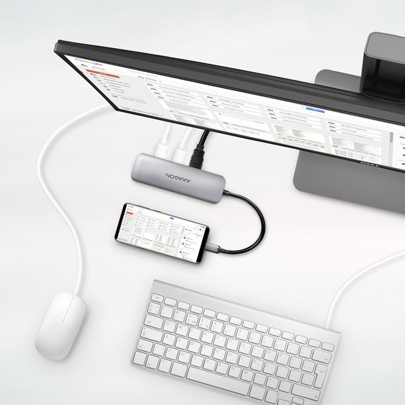 AXAGON HMC-5 USB-C-Hub, 2x USB-A, HDMI, 2x USB-C 3.2 Gen 1, 1x SD, 1x microSD, silber
