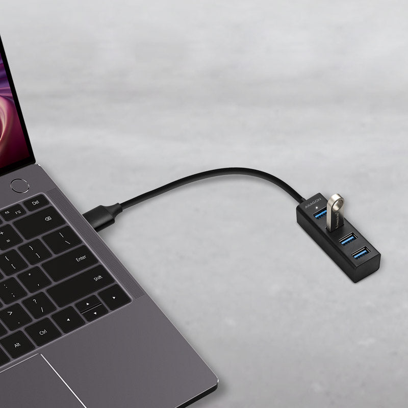 AXAGON HUE-M1A Superspeed USB-A Mini Hub, 4x USB 3.0 - 20cm, schwarz