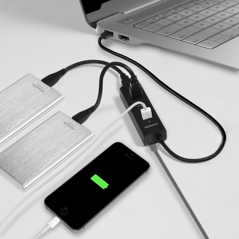 AXAGON HUE-S2B USB-A-Hub, 4x USB 3.0, externe Stromversorgung - 30 cm