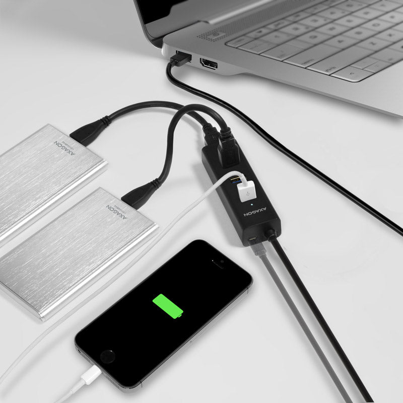 AXAGON HUE-S2BL USB-A-Hub, 4x USB 3.0, externe Stromversorgung - 1,2 m