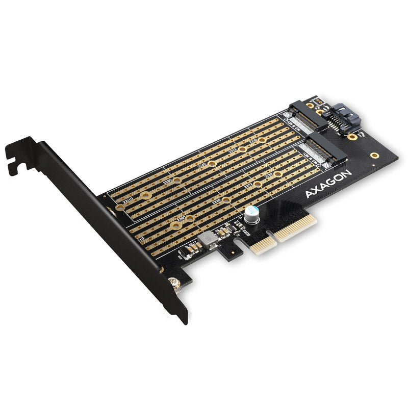 AXAGON PCEM2-D PCIe-3.0-Adapter, 1x M.2-NVMe, 1x M.2-SATA, bis 22110 - passive Kühlung