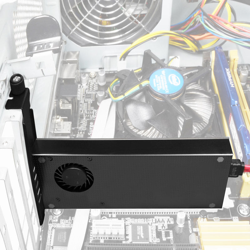 AXAGON PCEM2-DC PCIe-3.0-x4-Adapter, 1x M.2-NVMe, 1x M.2-SATA, bis 22110 - aktive Kühlung