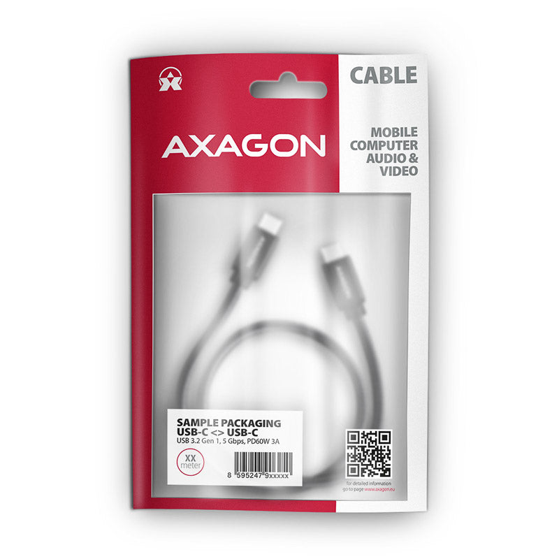 AXAGON BUCM3-CM30AB USB-C zu USB-C Kabel 3.2 Gen 1, 3 m, PD 60W, 3A, geflochten - schwarz