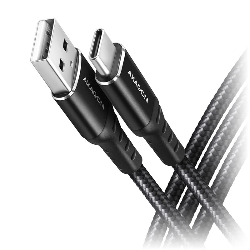 AXAGON BUCM-AM15AB USB-C zu USB-A Kabel, 1,5 m, USB 2.0, 3A, geflochten - schwarz