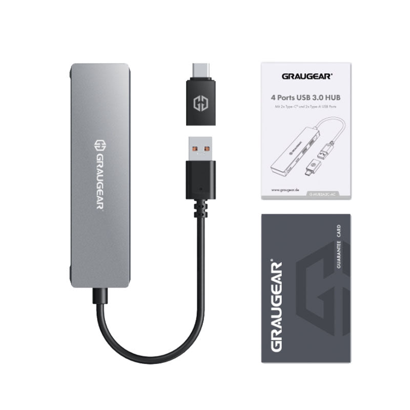 Graugear USB Hub, 4 Ports, 2x USB-A, 2x USB-C, inkl. USB-C Adapter