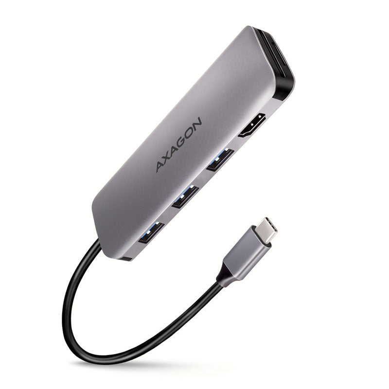 AXAGON HMC-HCR3A USB-Hub, 3x USB-A + HDMI + SD/microSD, USB-C 3.2 Gen 1, 20 cm USB-C-Kabel