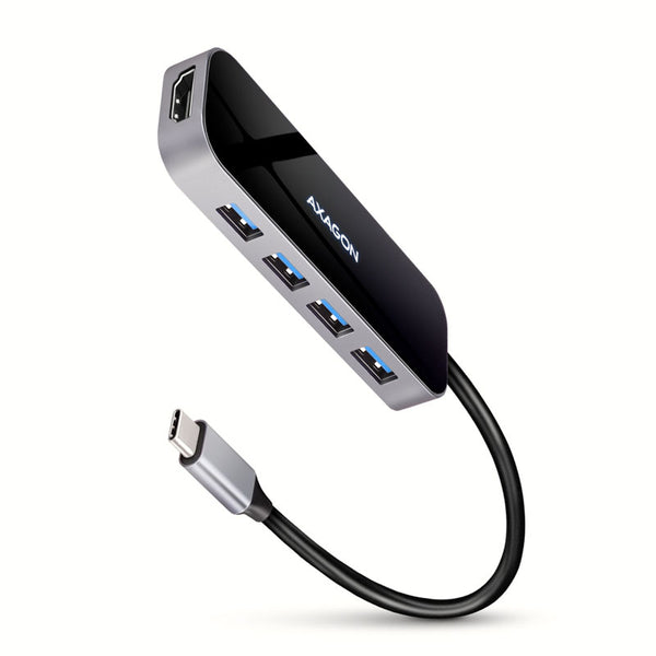AXAGON HMC-6H4A USB-Hub, 4x USB-A + HDMI, USB-C 3.2 Gen 1, PD 100W - 20 cm USB-C-Kabel