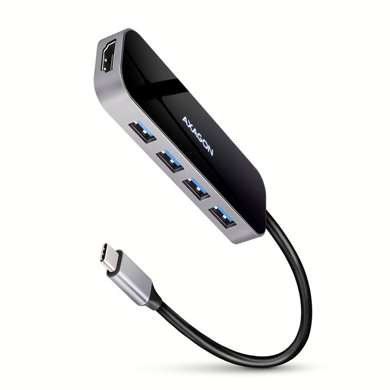 AXAGON HMC-6H4A USB-Hub, 4x USB-A + HDMI, USB-C 3.2 Gen 1, PD 100W - 20 cm USB-C-Kabel