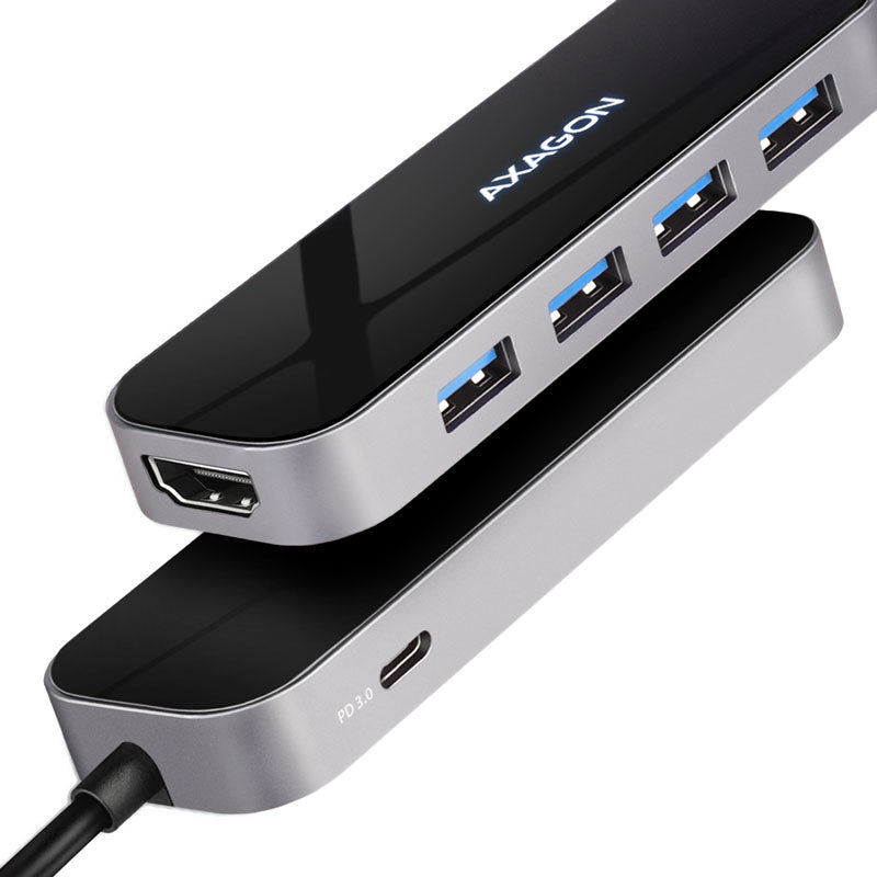 AXAGON HMC-6H4A USB-Hub, 4x USB-A + HDMI, USB-C 3.2 Gen 1, PD 100W - 20 cm USB-C-Kabel
