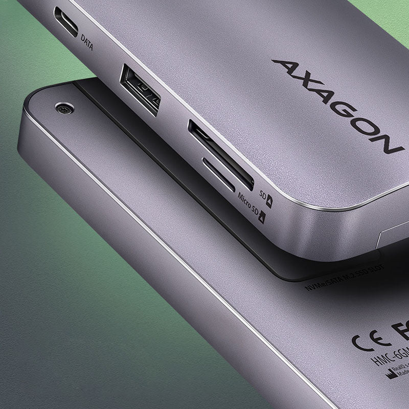 AXAGON HMC-6GM2 Multiport-Hub, USB-C 3.1, M.2-NVMe/SATA, HDMI, 1x USB-A, 1x USB-C, CR