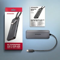 AXAGON HMC-5H8K 2x USB-A, 1x USB-C, 8K HDMI, USB 3.2 Gen 1 hub, PD 100W, 15cm USB-C cable