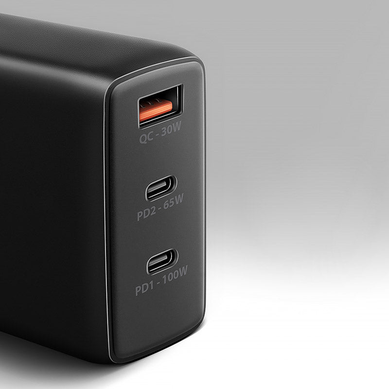 AXAGON ACU-DPQ100 GaN Wall charger, 3x port (USB + dual USB-C), PD3.0/QC4+/PPS/Apple, 100W, schwarz