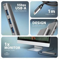AXAGON HMC-5H USB-C 3.2 Gen 1 hub, 3x USB-A, 4K HDMI, PD 100W - Silber