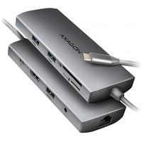 AXAGON HMC-8HLSA USB-C 3.2 Gen 1 Multiport-Hub, 3x USB-A + 4K/60Hz HDMI + SD/microSD, Gigabit LAN, Audio, PD 100W - Silber