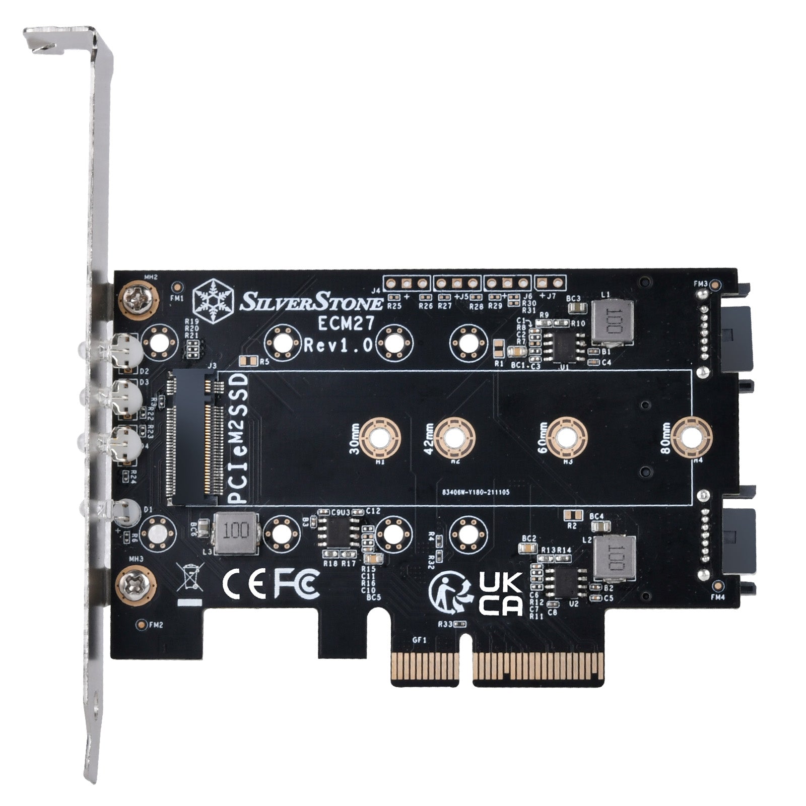 Silverstone SST-ECM27 M.2/SATA Adapterkarte, PCIe 4.0, 1x M-Key, 2x SATA 6G - Low Profile