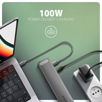AXAGON HMC-10HLS Multiport-Hub, 4x USB-A und 2x USB-C, HDMI 4K/60Hz, RJ-45, SD/microSD, PD 100W