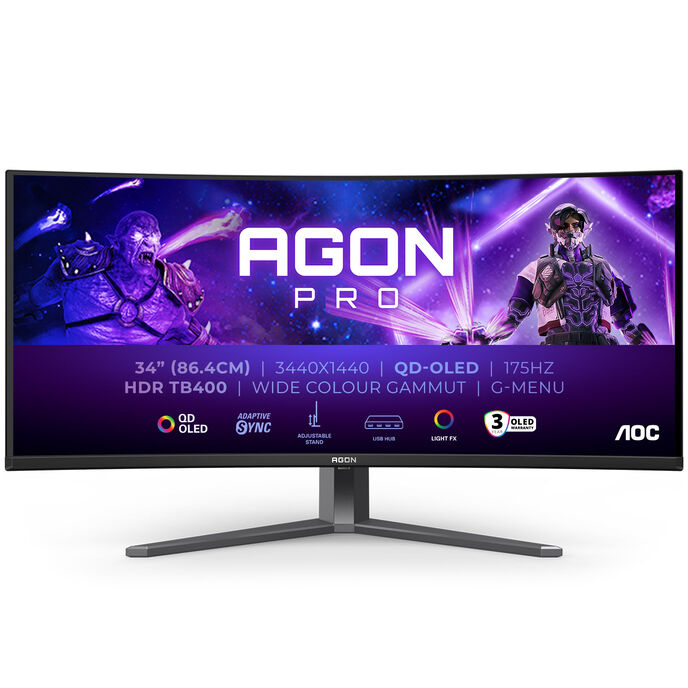 AOC AGON Pro AG346UCD, 34 Zoll Curved Gaming Monitor, 175 Hz, QD OLED, Adaptive Sync