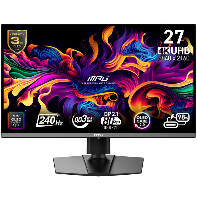 MSI MPG 272URXDE QD-OLED, 27 Zoll Gaming Monitor, 4K, 240Hz, OLED, G-SYNC Compatible