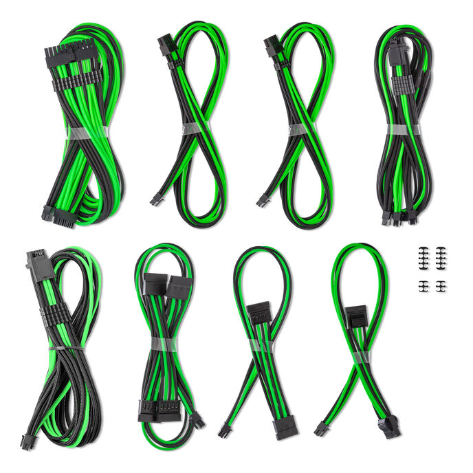 CableMod C-Series Pro ModMesh Sleeved 12V-2x6 12VHPWR Dual StealthSense Cable Kit for Corsair RMi, RMx (Black Label) - schwarz/hell grün